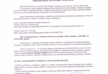 OBAVJEŠTENJE ZA UČENIKE OBAVJEŠTENJE ZA UČENIKE